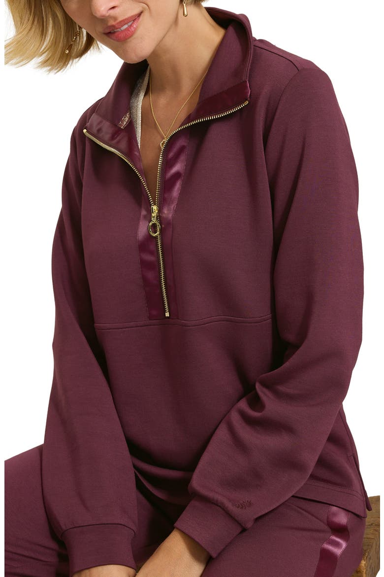 Palm Voyage Satin Trim Half Zip Sweatshirt, Alternate, color, MORO