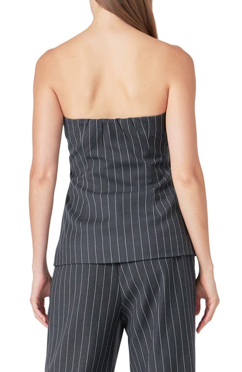 Endless Rose Pinstripe Strapless Button Front Top In Charcoal