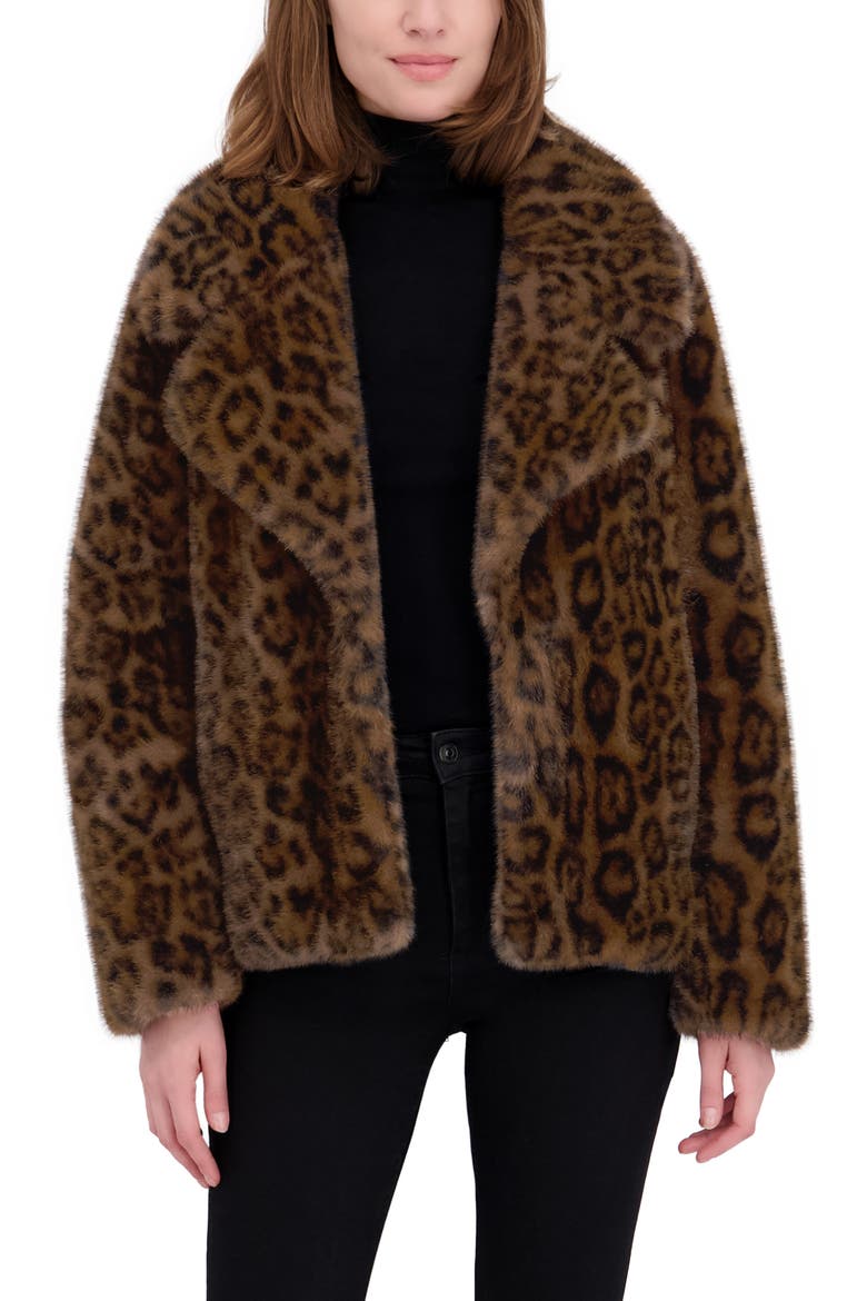 Leopard Print Faux Fur Jacket, Main, color, BROWN