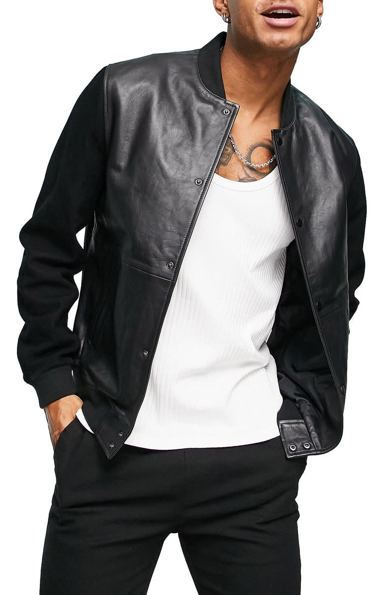 ASOS DESIGN Oversize Leather Bomber Jacket, Main, color, 