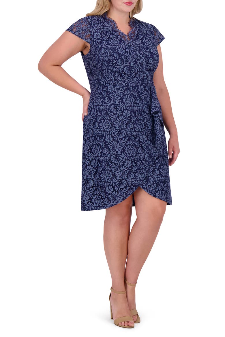 Scallop Ruffle Sheath Dress, Alternate, color, DENIM