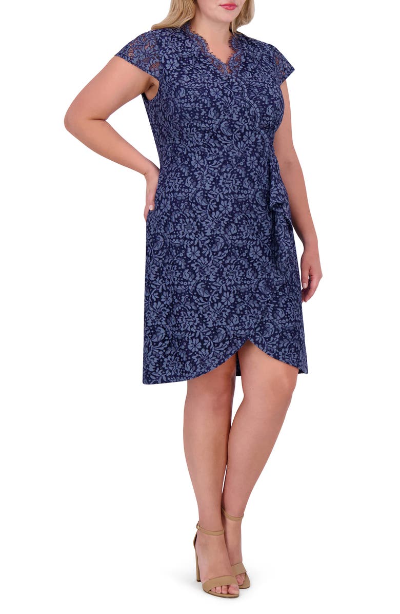 Vince Camuto Scallop Ruffle Sheath Dress, Alternate, color, Denim