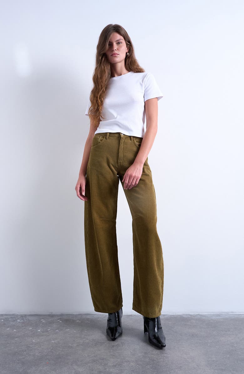 Topshop High Waist Barrel Corduroy Jeans, Alternate, color, Tan