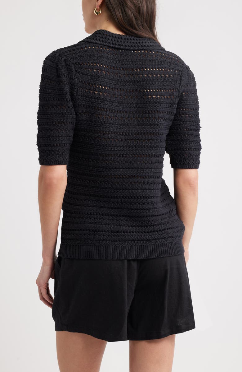 Caslon<sup>®</sup> Mixed Stitch Polo Sweater, Alternate, color, Black