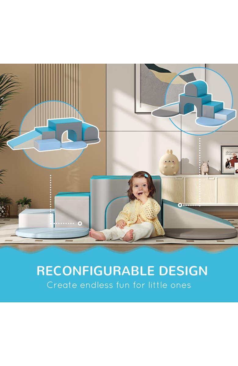 Qaba 7-Piece Rearrangeable Toddler Climber, Baby Soft Play Equipment, Alternate, color, Contemporary