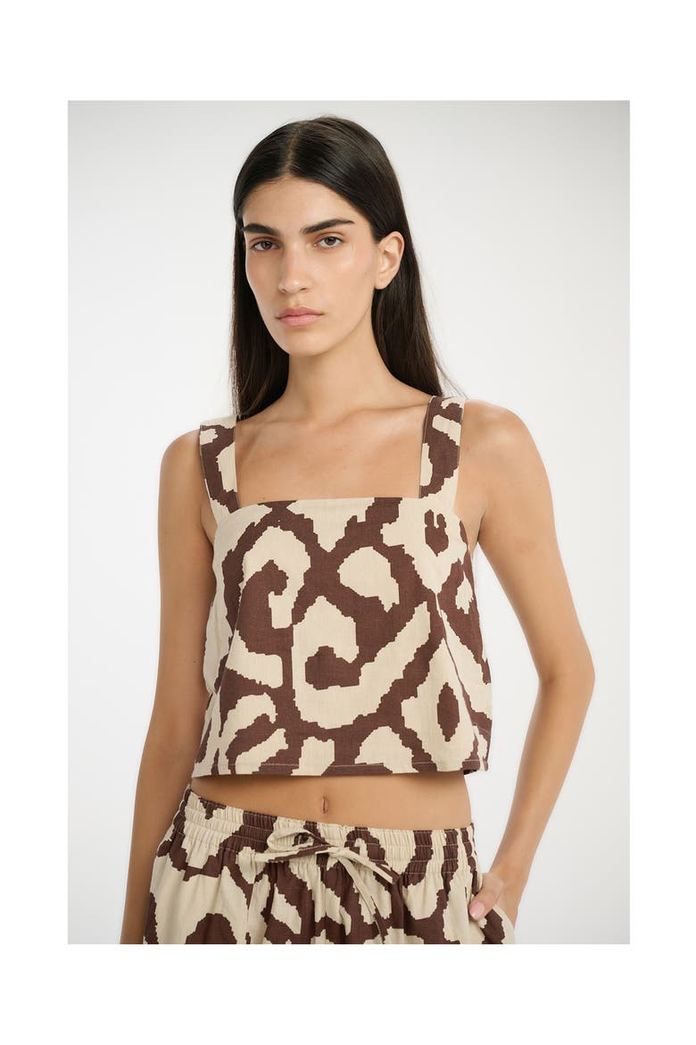 Resort Geo Drift Square Neck Crop Top Cover-Up, Alternate, color, Cream-Brown