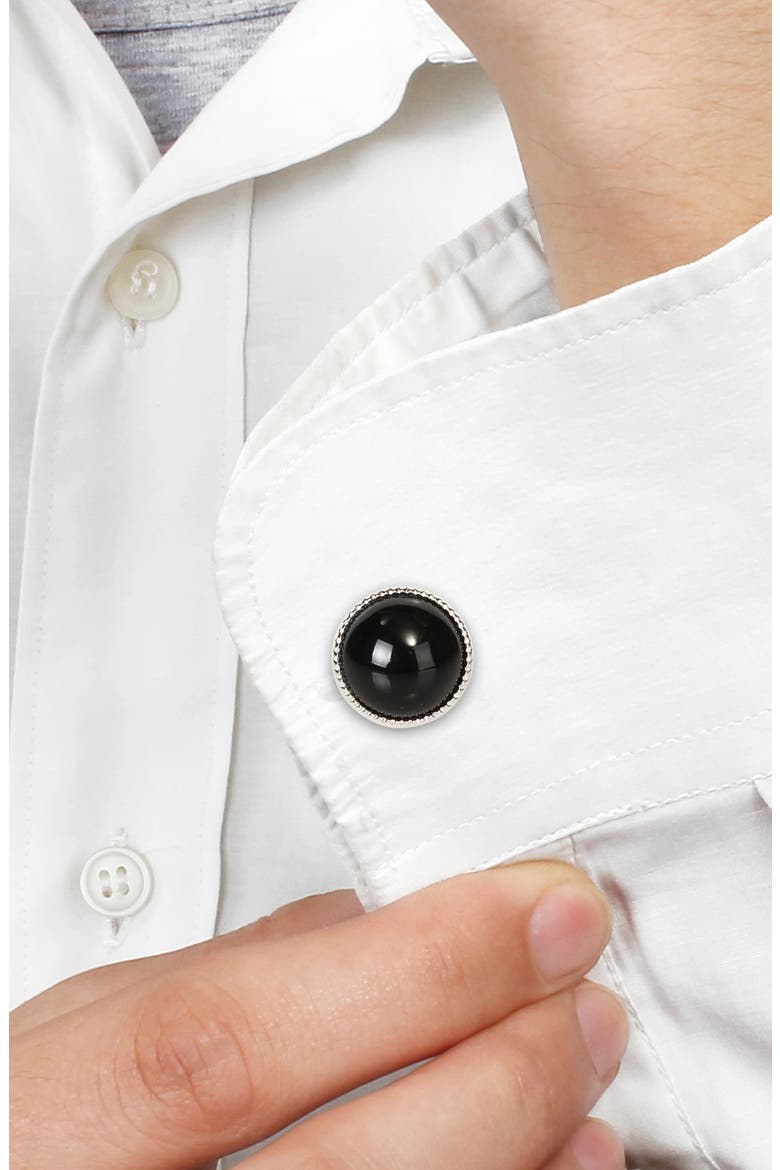 Men's Sterling Silver Black Onyx Round Cuff Links, Alternate, color, BLACK