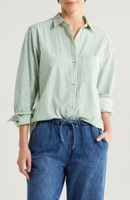 Marine Layer Abbey Stripe Cotton Poplin Button-Up Shirt
