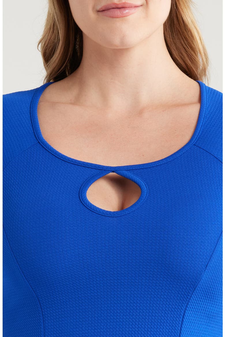 Keyhole Cutout Fit & Flare Dress, Alternate, color, BLUE