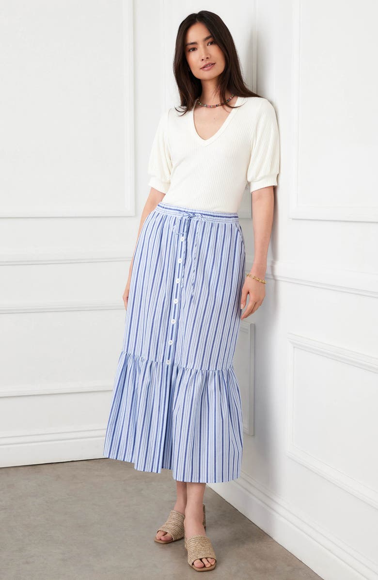 Karen Kane Stripe Tiered Cotton Skirt, Alternate, color, Blue
