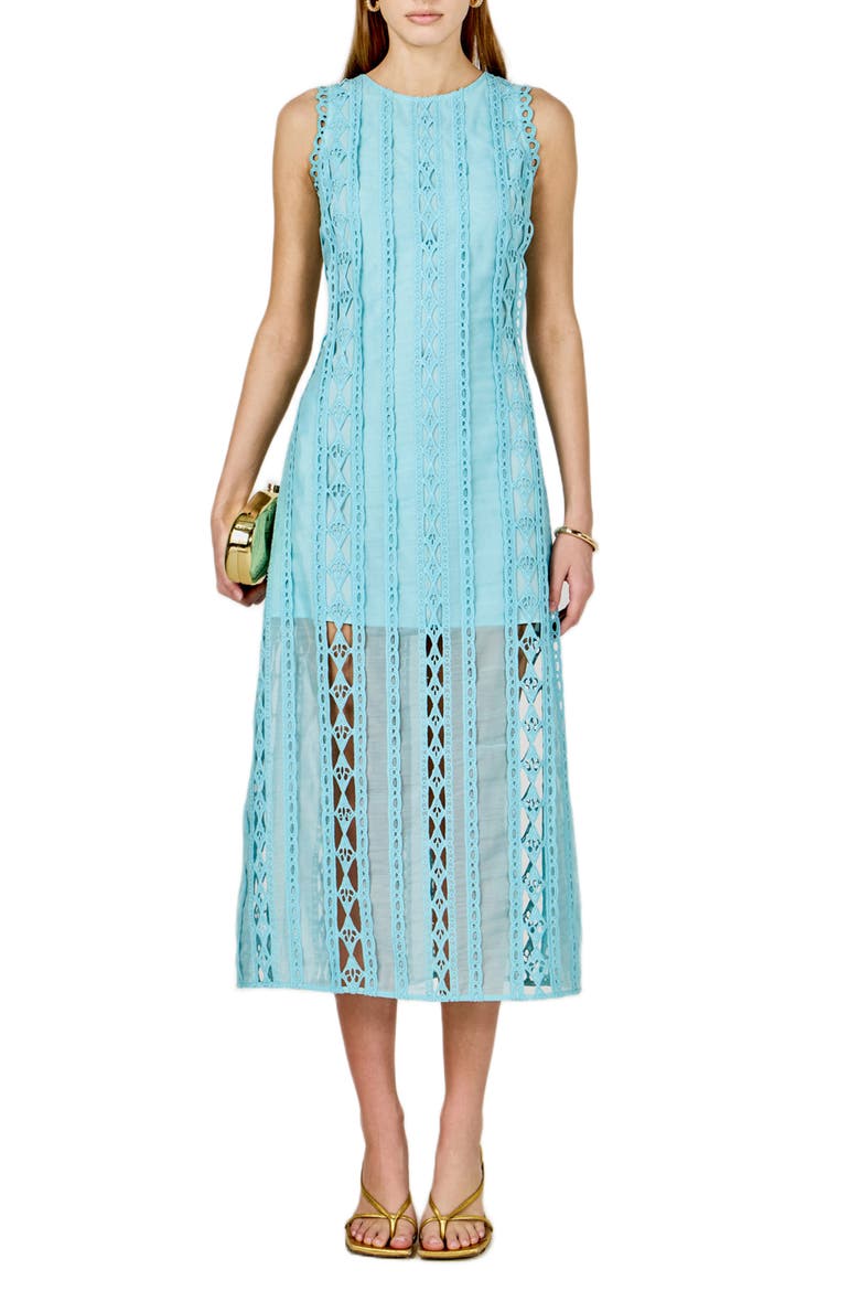 Lace Overlay Midi Dress, Main, color, SKY BLUE