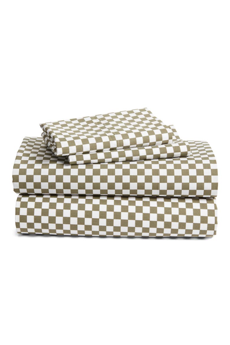 Checkerboard Cotton Percale Sheet Set, Main, color, GREEN LICHEN CHECKER