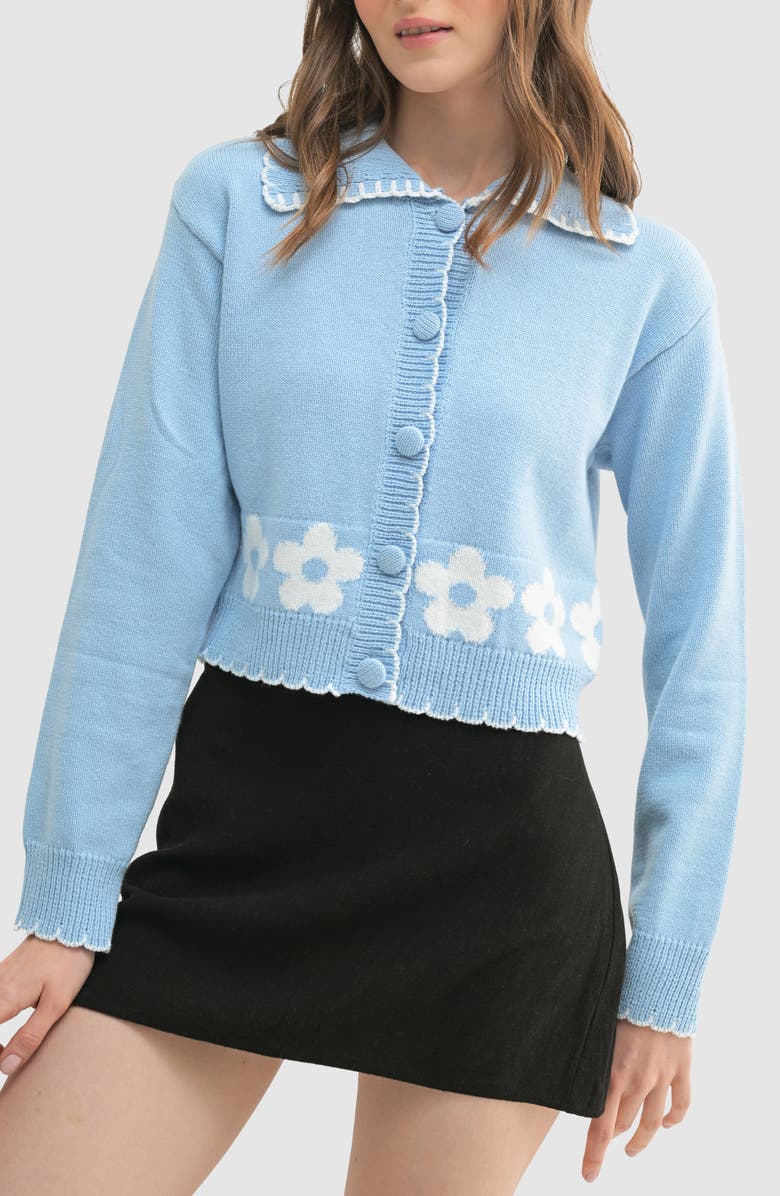 All in Favor Floral Cardigan, Alternate, color, Blue White