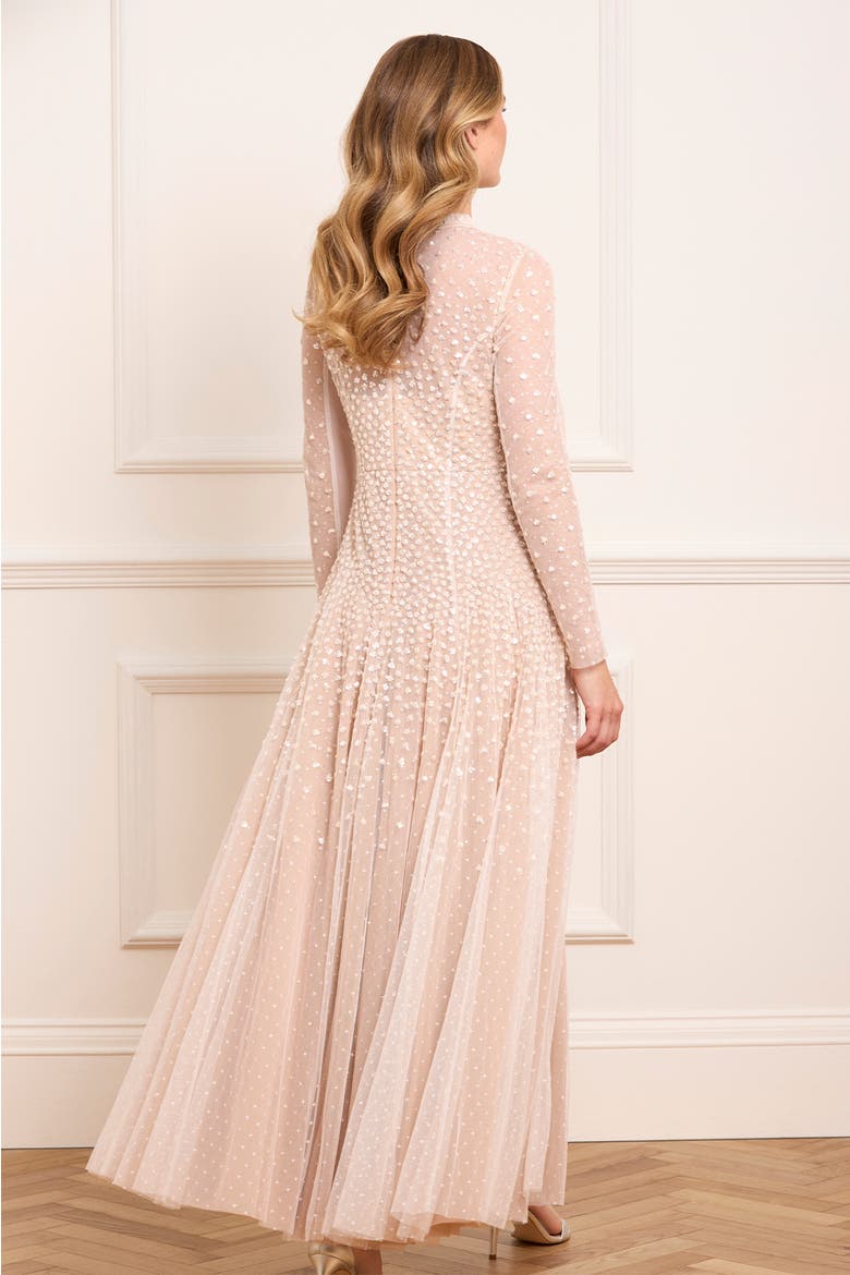 Sequin Cascade Round Neck Gown, Alternate, color, Cream/ Butterscotch