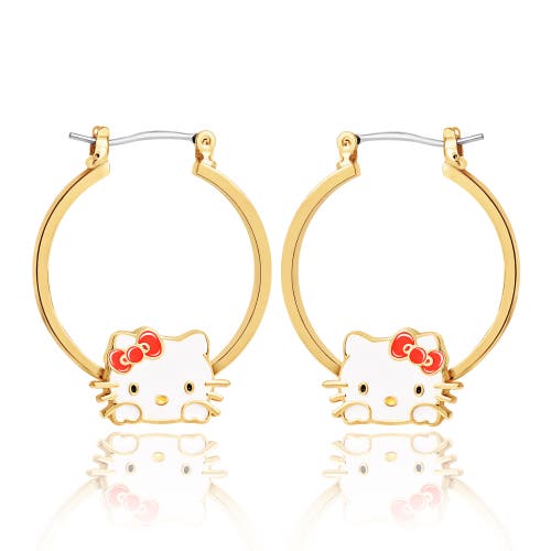 Hello Kitty Gold Flash Plated Hoop Earrings In Gold