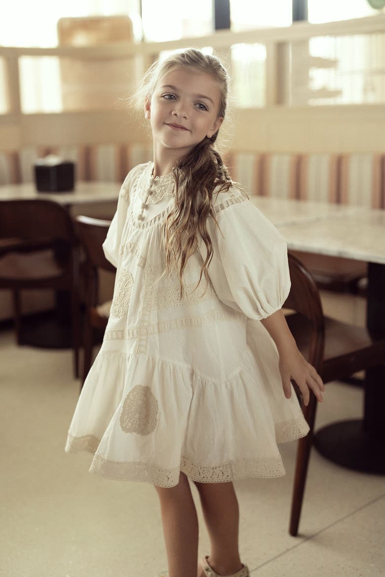 Woven Lace A-Line Dress, Alternate, color, Off White