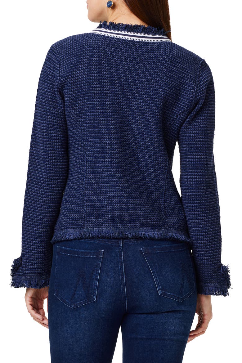 Ribbon Trim Fringe Mix Knit Jacket, Alternate, color, DARK INDIGO
