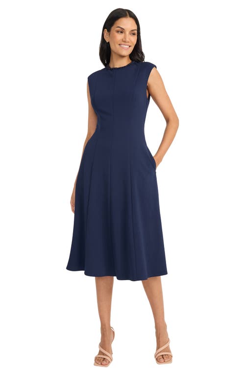 Maggy London Rope Accent Sleeveless Fit & Flare Dress In Navy Blazer