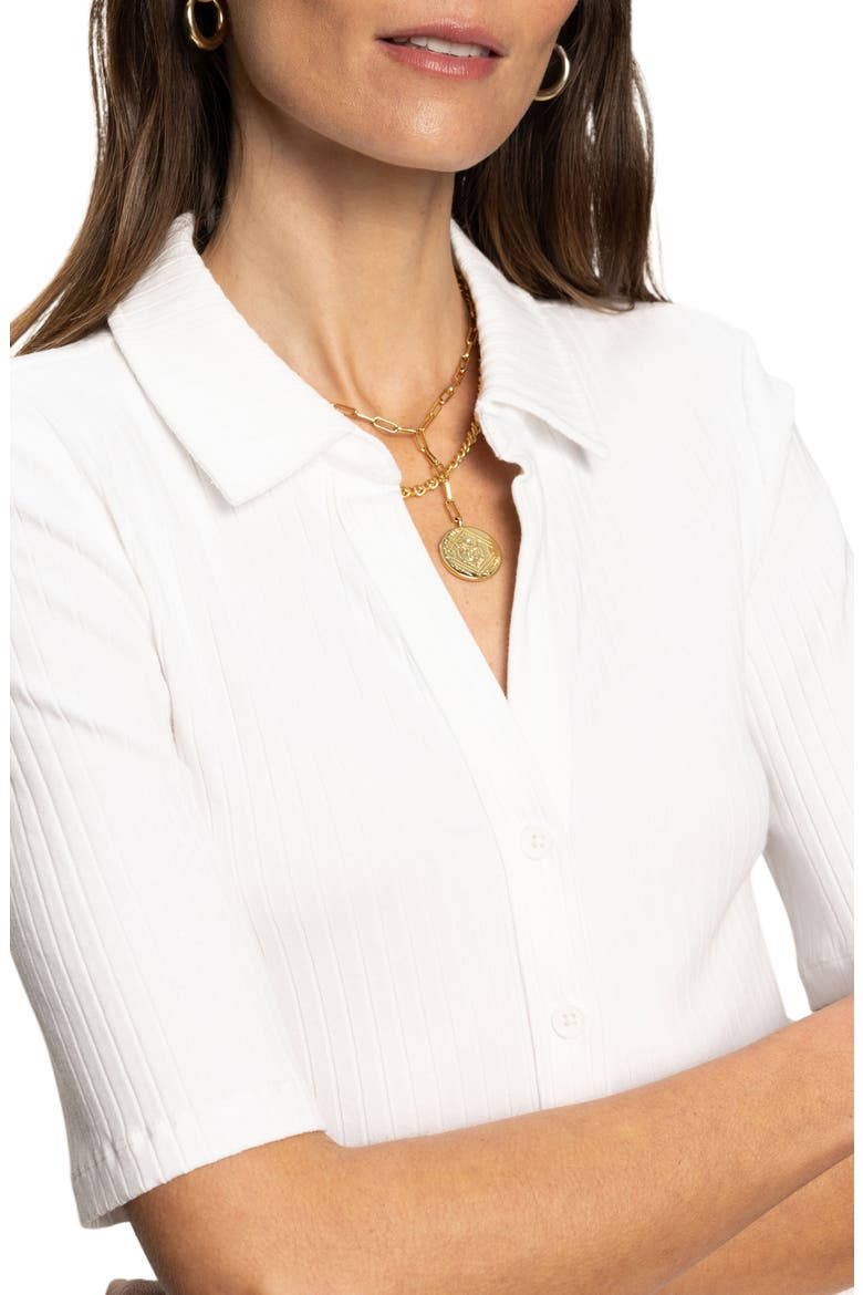 Elbow Sleeve Rib Button-Up Shirt, Alternate, color, WHITE
