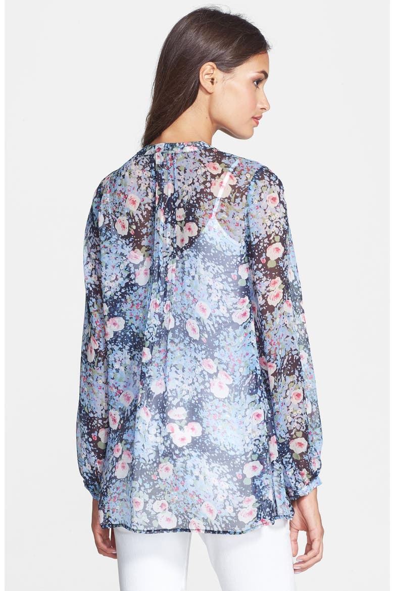'Martine C' Split Neck Silk Blouse, Alternate, color, DARK NAVY