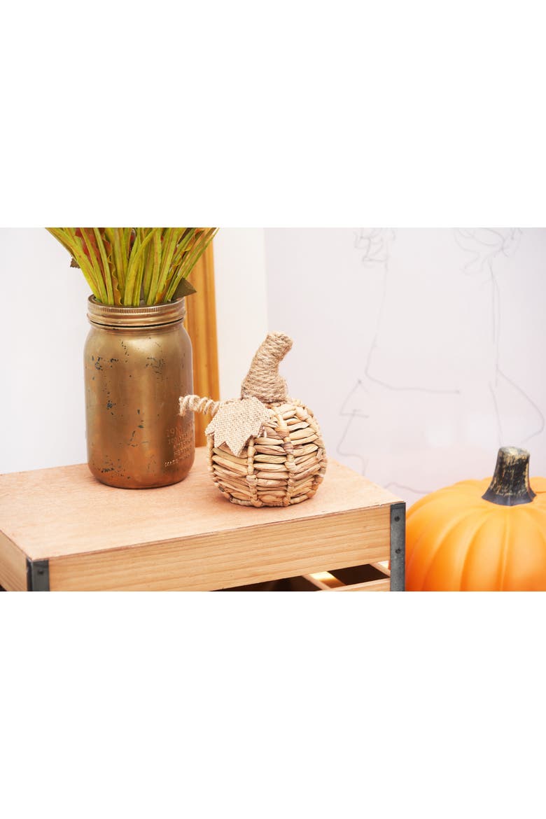 Cattail Grass Decorative Small Pumpkin Figurine 5.51", Alternate, color, Beige