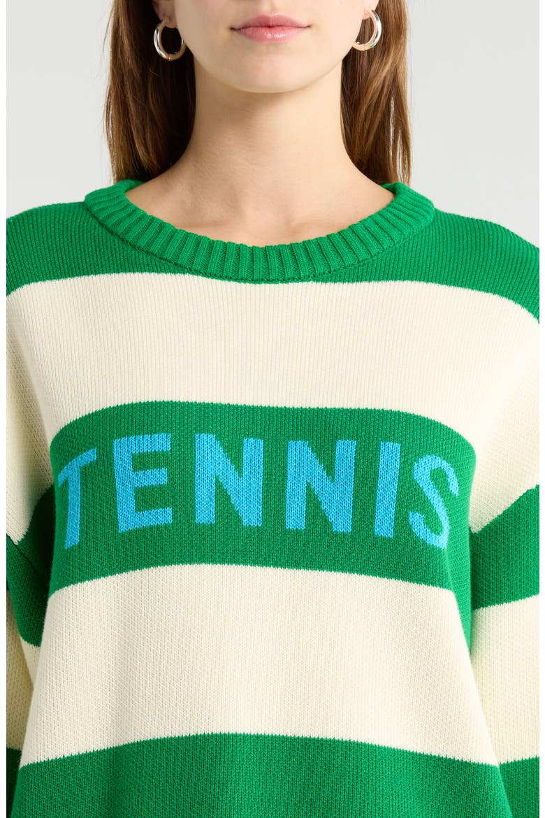 Tennis Stripe Relaxed Fit Cotton Sweater, Alternate, color, KELLY-CREAM