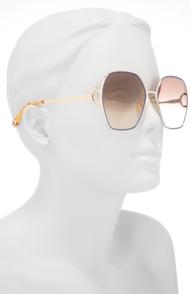 Chloé 61mm Gradient Geometric Sunglasses, Alternate, color, Gold Gold Brown