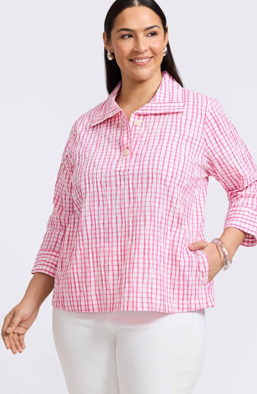 Foxcroft Sammy Crinkled Cotton Blend Top In Pink
