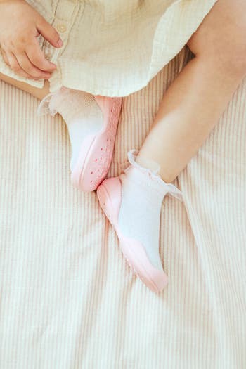 Toddler Girl Sock Shoes Tulle Trim - Beige