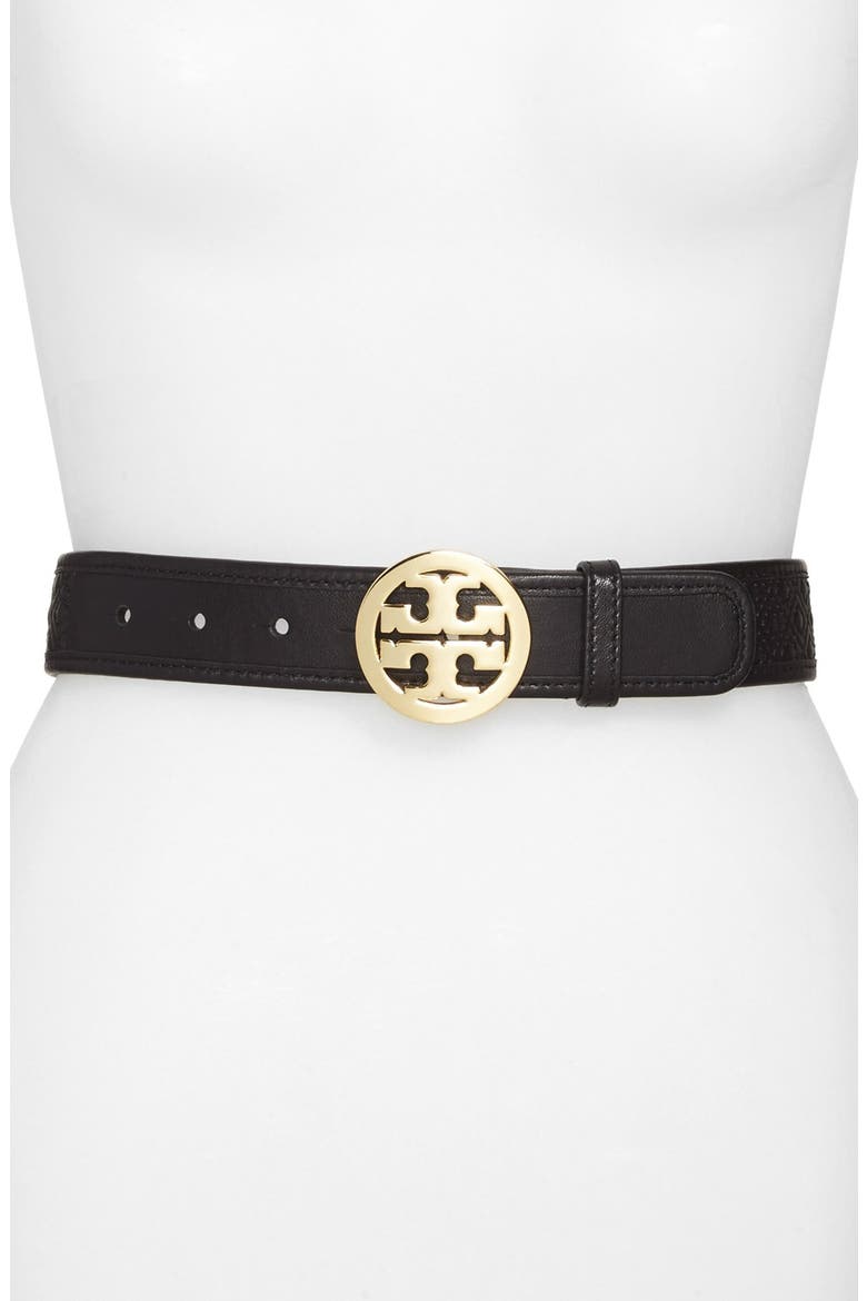 'Marion' Leather Belt, Main, color, BLACK
