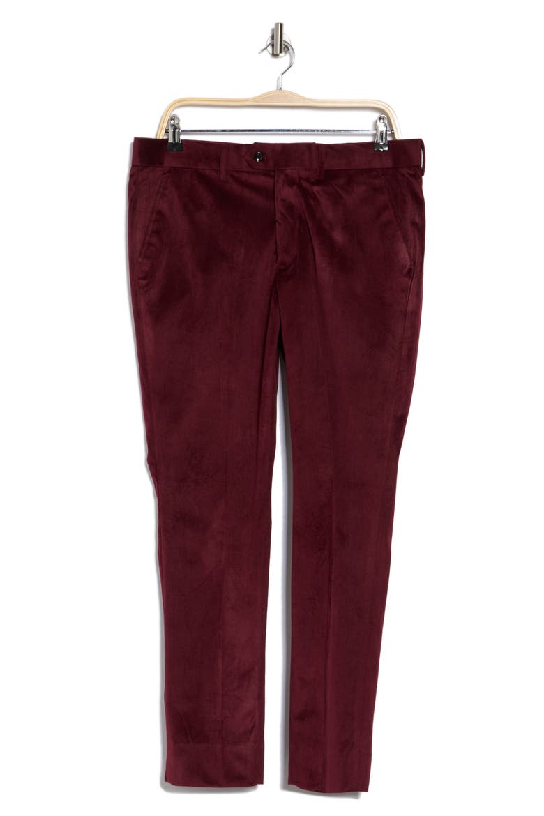 Slim Fit Velvet Dress Pants, Alternate, color, BURGUNDY