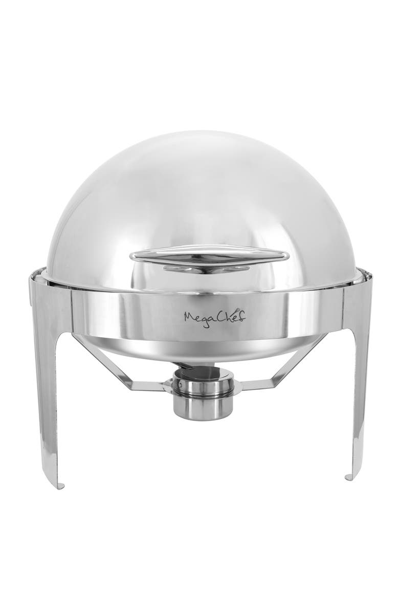 Megachef 6.3 Quart Round Stainless Steel Dome Roll Top Professional Chafing Dish/Food Warmer/Buffet Server Serving Dish, Alternate, color, Silver