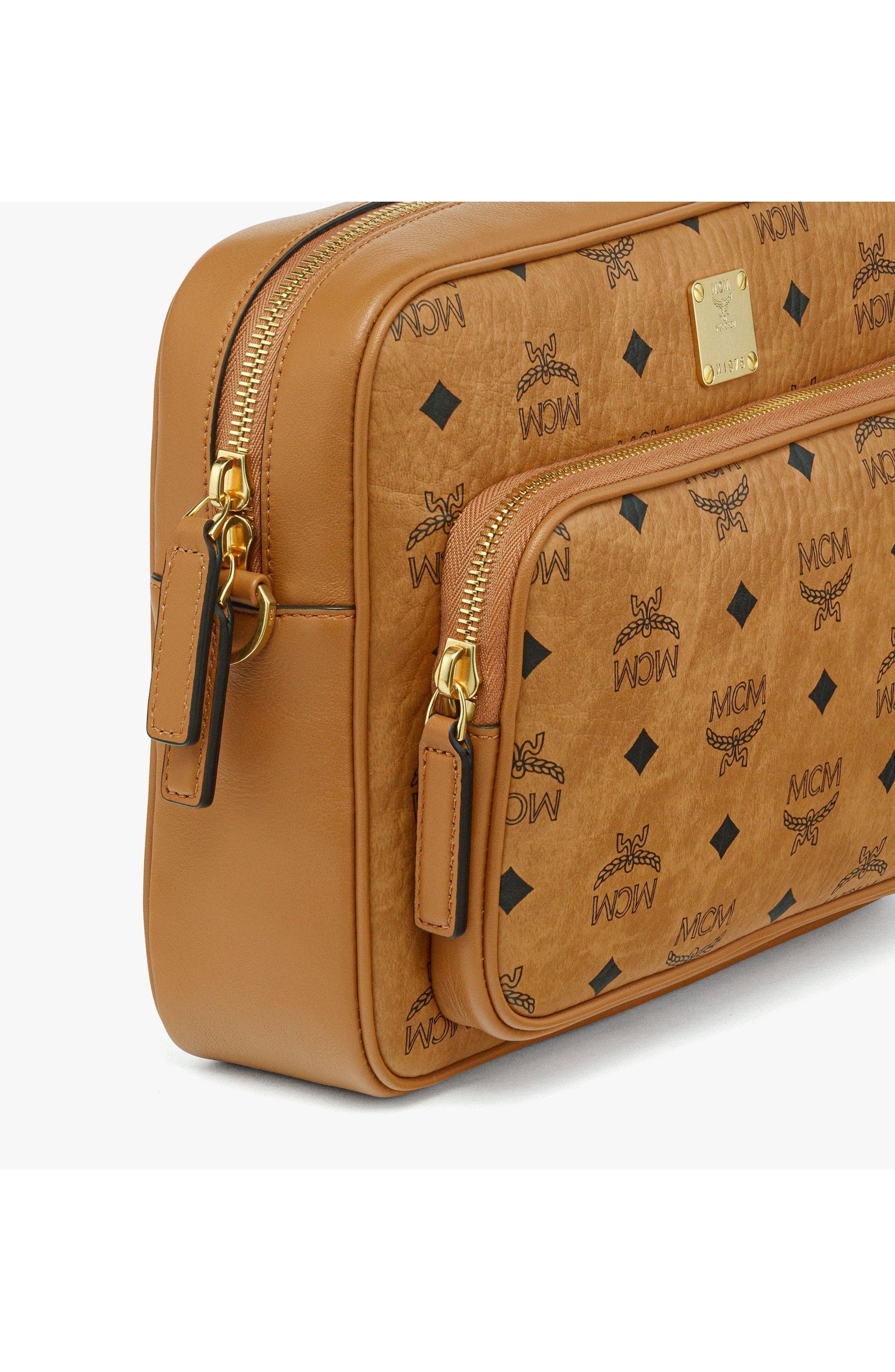 MCM Aren Crossbody in Visetos, Alternate, color, Cognac