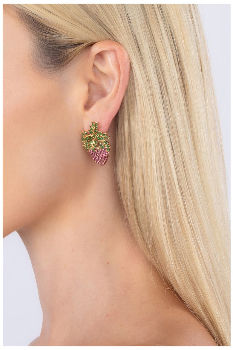 Gold-Tone Purple Grape CZ Statement Earrings, Alternate, color, PINK