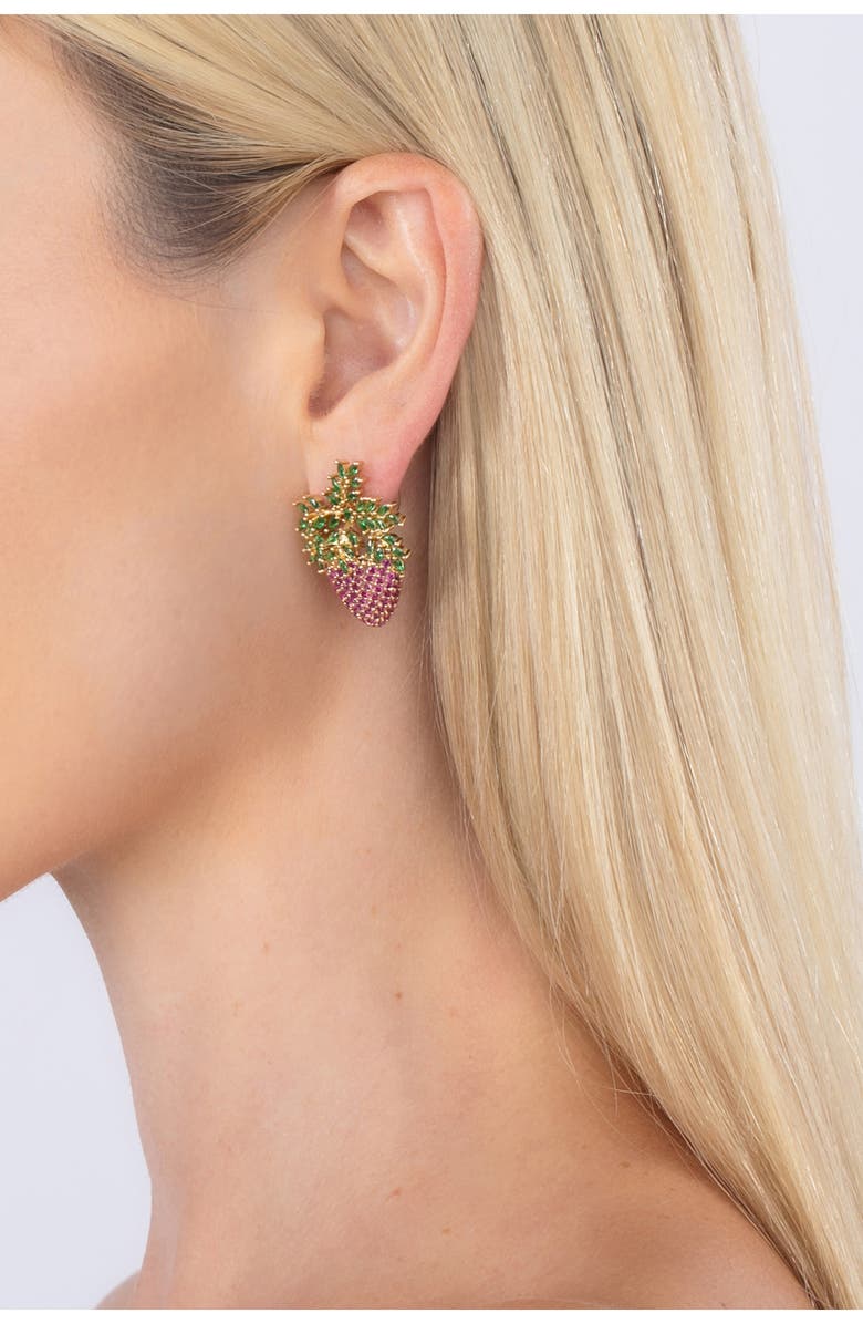 EYE CANDY LOS ANGELES Gold-Tone Purple Grape CZ Statement Earrings, Alternate, color, 