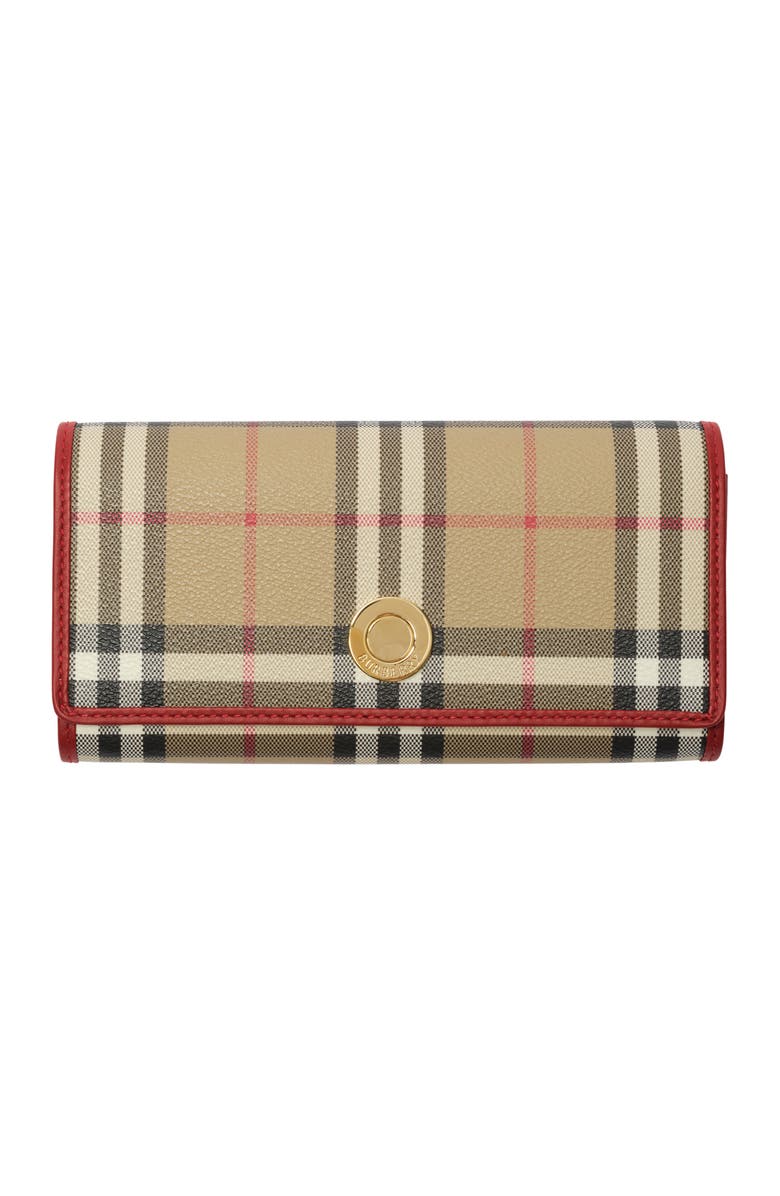 Burberry Check Continental Wallet, Main, color, Archive Beige/Ruby Red