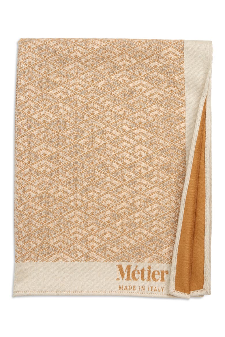 Small Logo Cashmere Throw Blanket, Main, color, CAMEL/ WHITE SAND