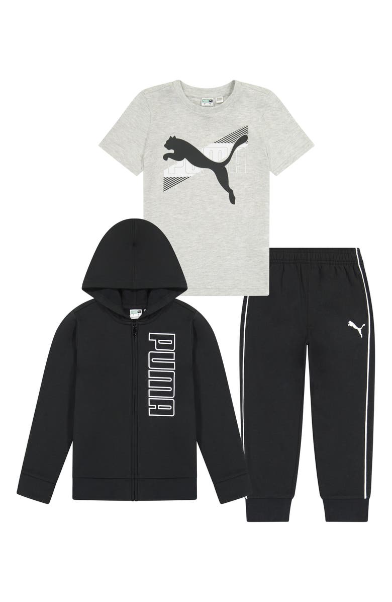 PUMA Kids' Zip Hoodie, Graphic Tee & Joggers Set, Main, color, 