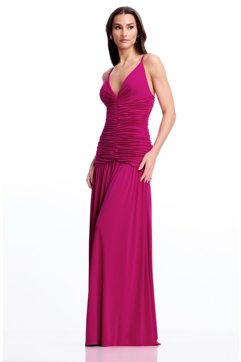 Elora Ruched Plunge Neck Gown, Alternate, color, DARK FUCHSIA