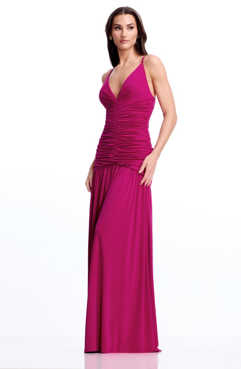 Dress the Population Elora Ruched Plunge Neck Gown, Alternate, color, Dark Fuchsia