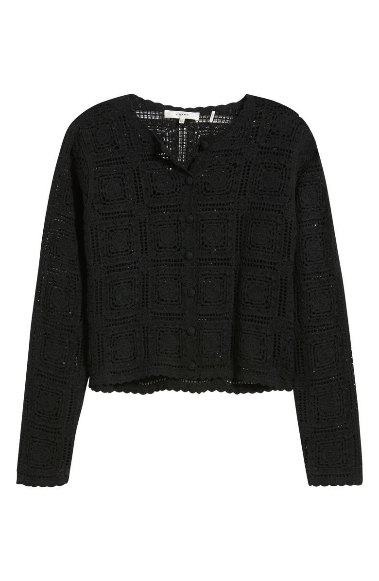 FRAME Cotton Crochet Cardigan, Alternate, color, Black
