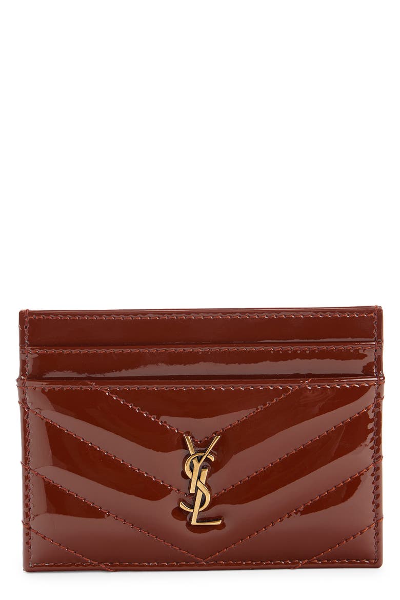 Chevron Glazed Leather Card Case, Main, color, GLAZED BROWN