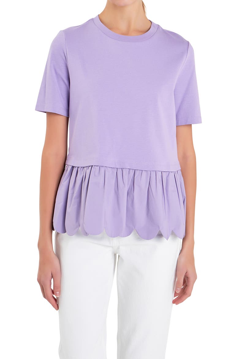 Mixed Media Scallop Peplum Cotton Top, Alternate, color, PURPLE