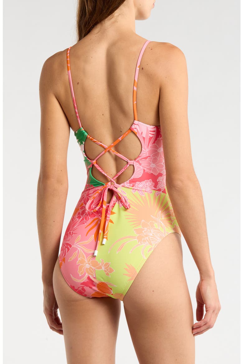 V-Wire One-Piece Swimsuit, Alternate, color, GREEN/ PINK MULTI