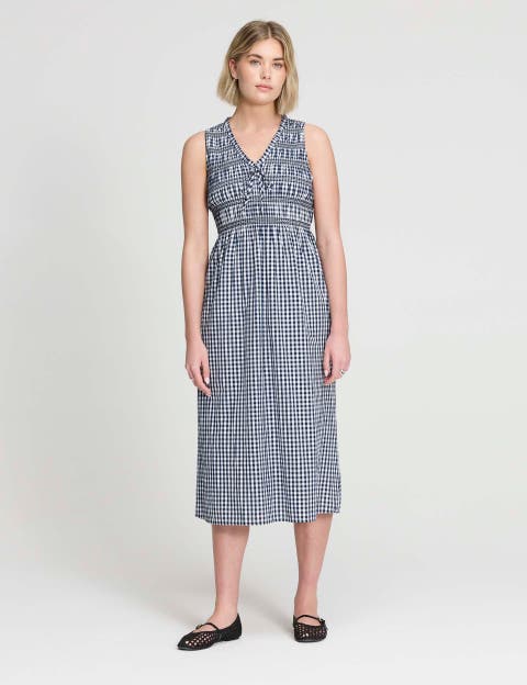 Petite Hadlee Gingham Shirred Midi Dress