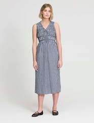 Finery London Petite Hadlee Gingham Shirred Midi Dress