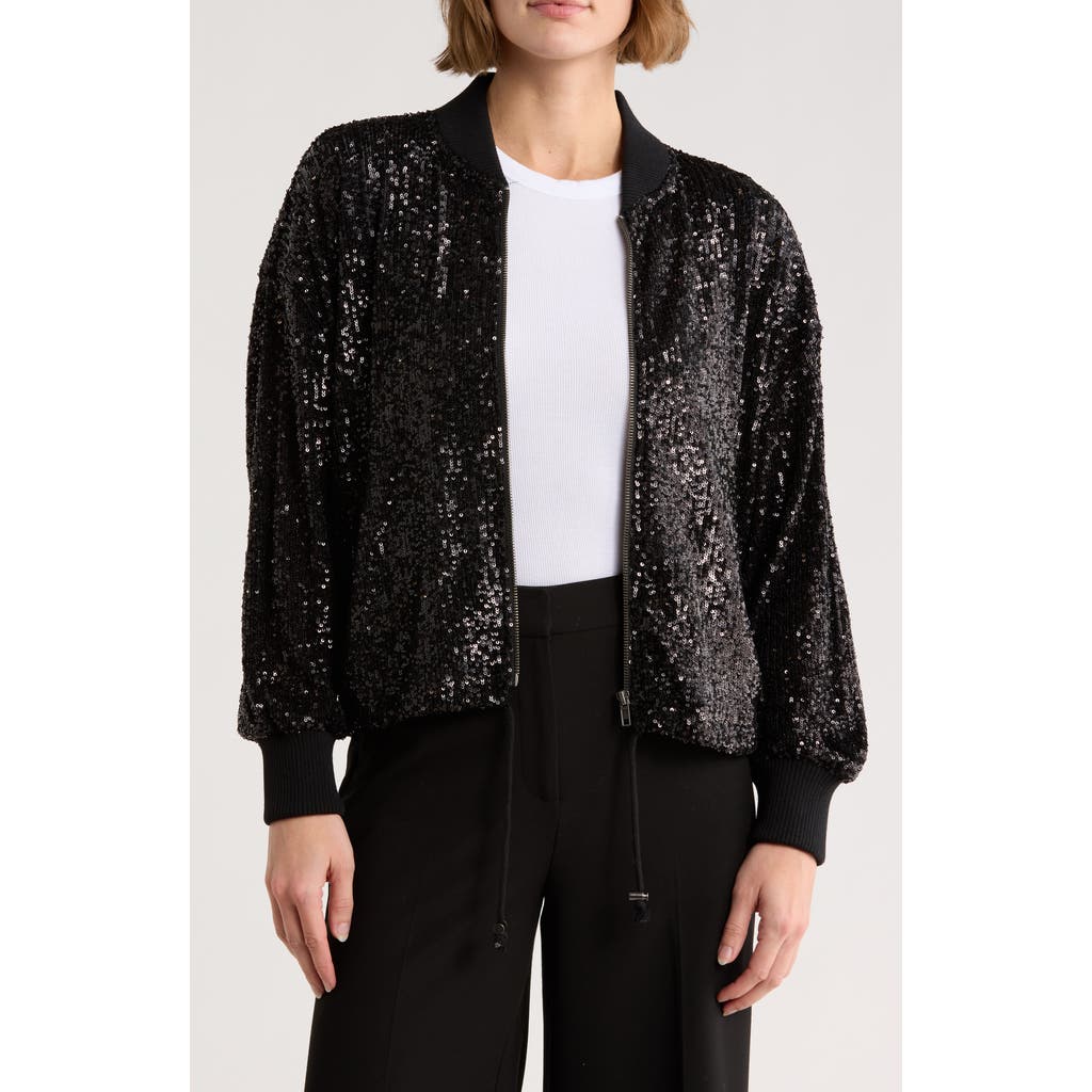 Love Token Cindy Sequin Bomber Jacket In Black