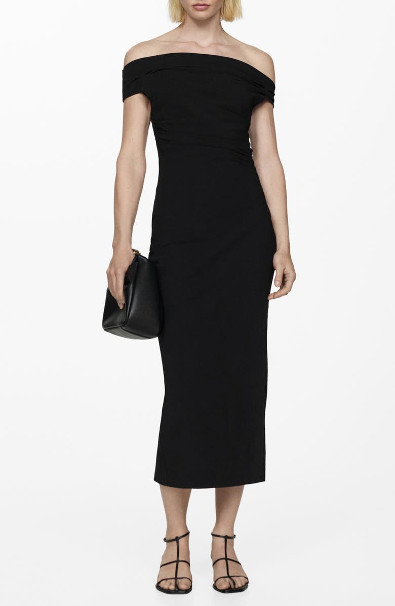 MANGO Ruched Off the Shoulder Sheath Dress, Main, color, 