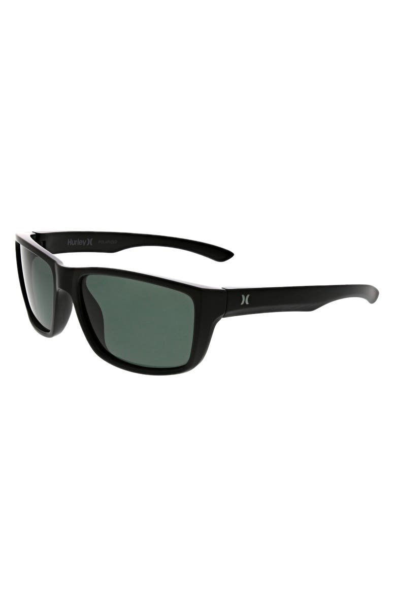 Hurley 52mm Beveled Polarized Rectangular Wrap Sunglasses, Alternate, color, Black