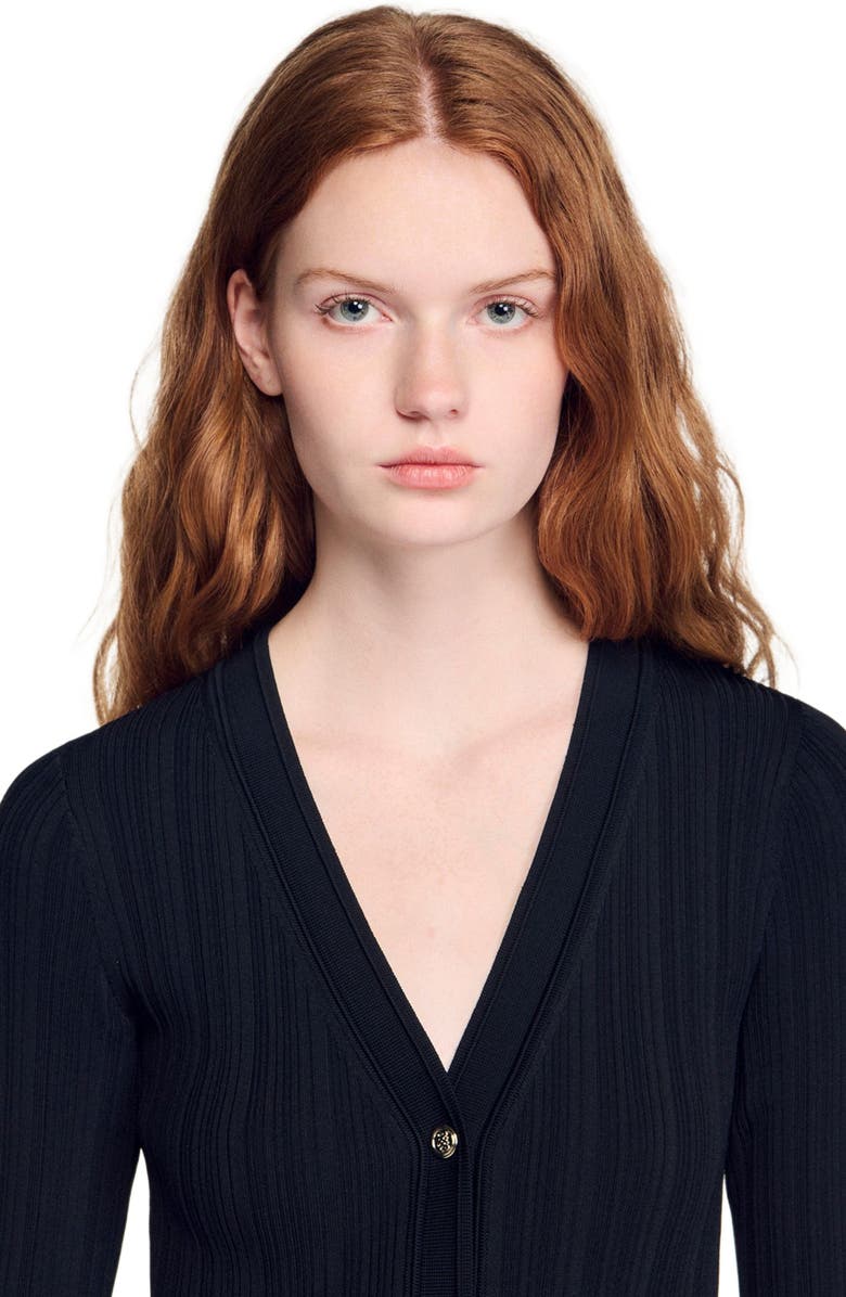 SANDRO Knit maxi dress with ruffle, Alternate, color, Black